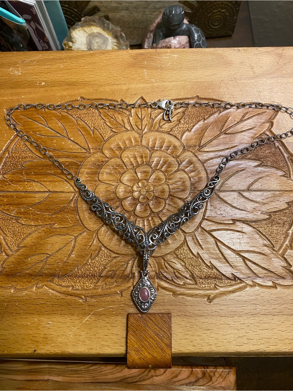 Carolyn Pollack Sterling Filigree Necklace with Pink Cabochon - Picture 2 of 4